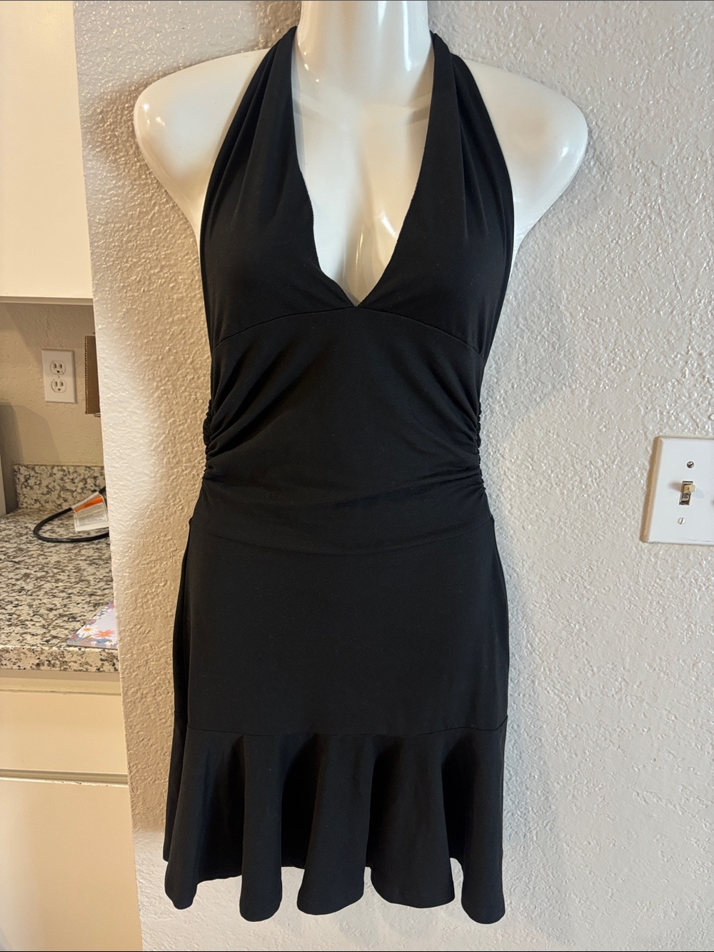 SHEIN Black Halter Ruffled Hem Dress